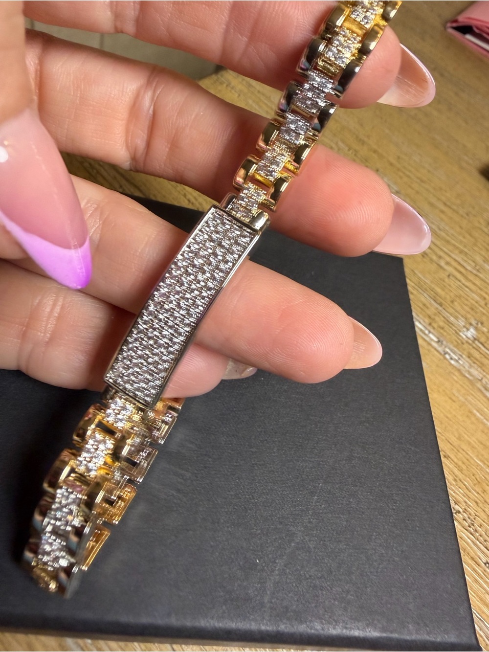Gold Filled 2 toned AAA CZ Pavé Link Bracelet